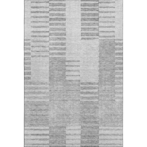 9' X 12' Silver And Gray Striped Washable Area Rug With UV Protection