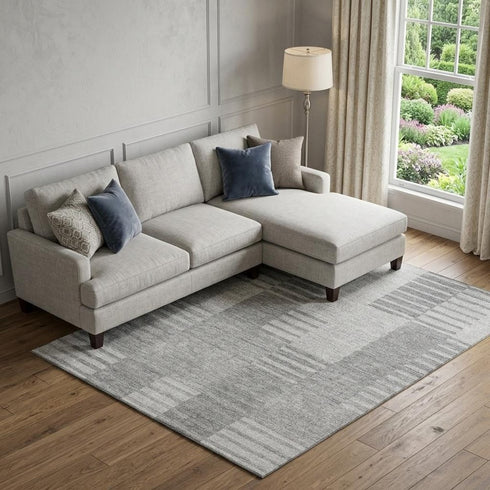 9' X 12' Silver And Gray Striped Washable Area Rug With UV Protection