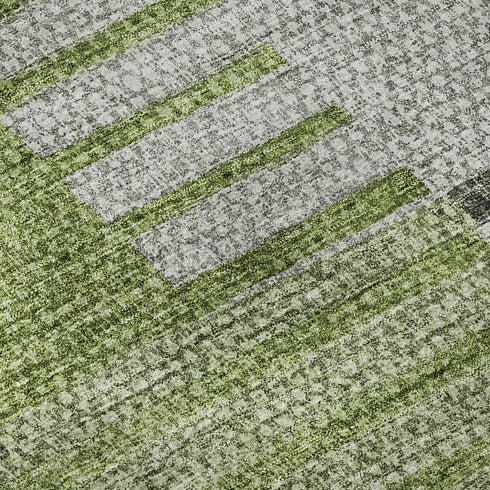 9' X 12' Green Ivory And Gray Striped Washable Area Rug With UV Protection
