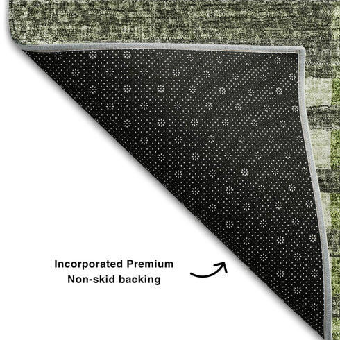 9' X 12' Green Ivory And Gray Striped Washable Area Rug With UV Protection