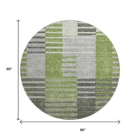 9' X 12' Green Ivory And Gray Striped Washable Area Rug With UV Protection