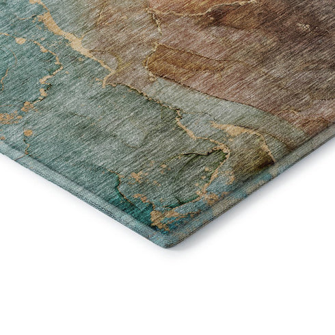 5' X 8' Coral Blue And Purple Abstract Washable Area Rug With UV Protection