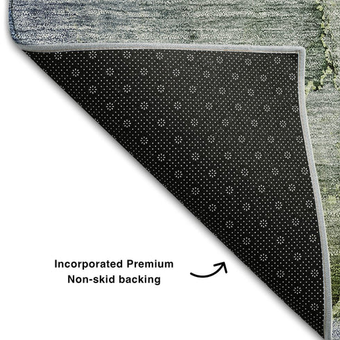 9' X 12' Olive Green And Gray Abstract Washable Area Rug With UV Protection