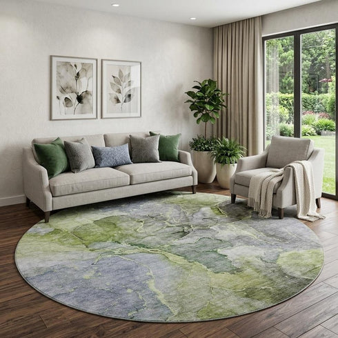 9' X 12' Olive Green And Gray Abstract Washable Area Rug With UV Protection