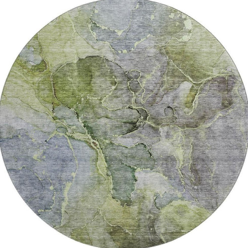 9' X 12' Olive Green And Gray Abstract Washable Area Rug With UV Protection