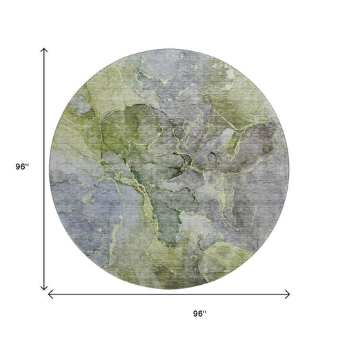 9' X 12' Olive Green And Gray Abstract Washable Area Rug With UV Protection