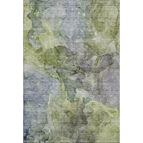9' X 12' Olive Green And Gray Abstract Washable Area Rug With UV Protection