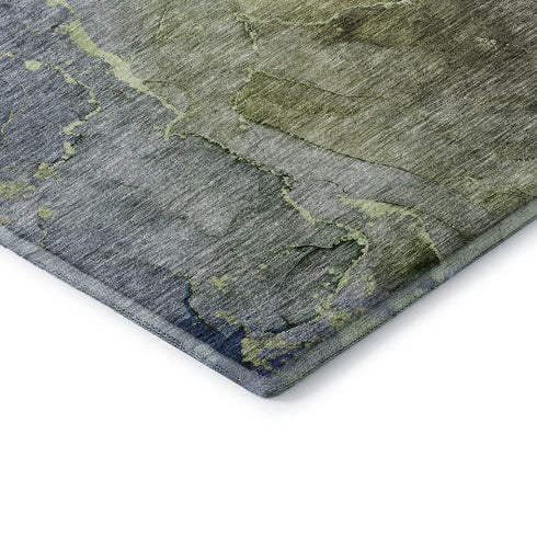 9' X 12' Olive Green And Gray Abstract Washable Area Rug With UV Protection