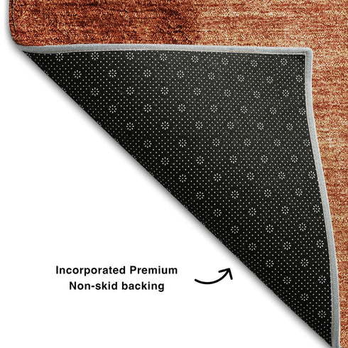 9' X 12' Rust And Ivory Ombre Washable Area Rug With UV Protection
