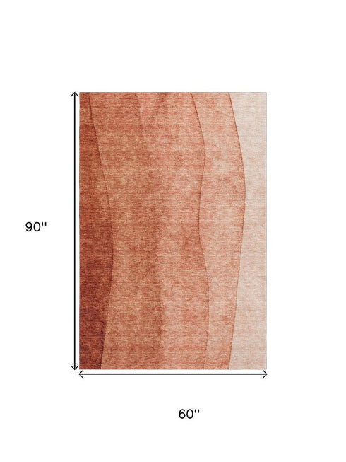9' X 12' Rust And Ivory Ombre Washable Area Rug With UV Protection