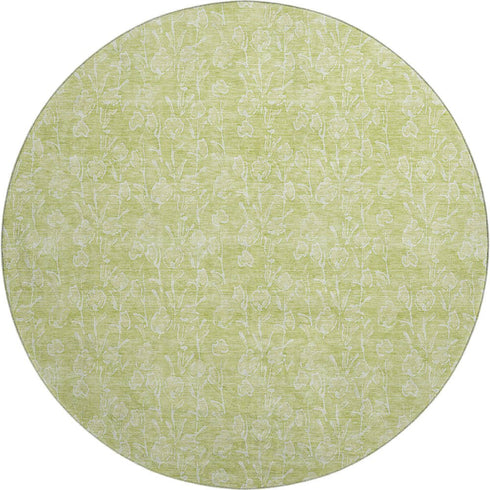9' X 12' Artichoke Green And Ivory Floral Washable Area Rug With UV Protection