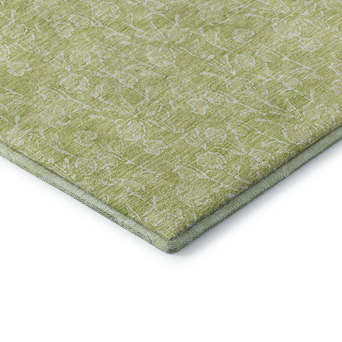 9' X 12' Artichoke Green And Ivory Floral Washable Area Rug With UV Protection