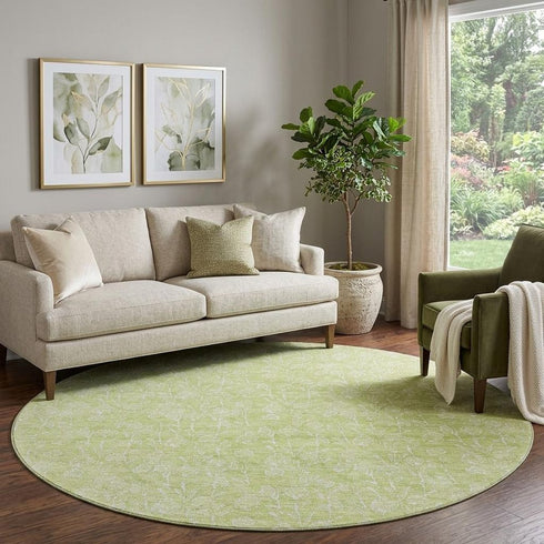 9' X 12' Artichoke Green And Ivory Floral Washable Area Rug With UV Protection