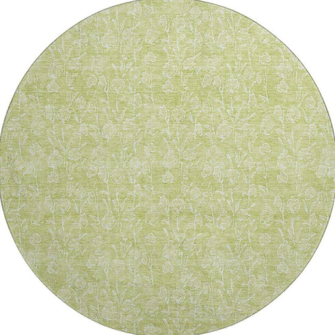 9' X 12' Artichoke Green And Ivory Floral Washable Area Rug With UV Protection