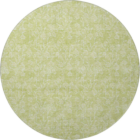 9' X 12' Artichoke Green And Ivory Floral Washable Area Rug With UV Protection