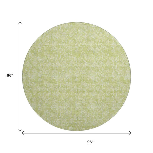 9' X 12' Artichoke Green And Ivory Floral Washable Area Rug With UV Protection