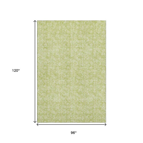 9' X 12' Artichoke Green And Ivory Floral Washable Area Rug With UV Protection