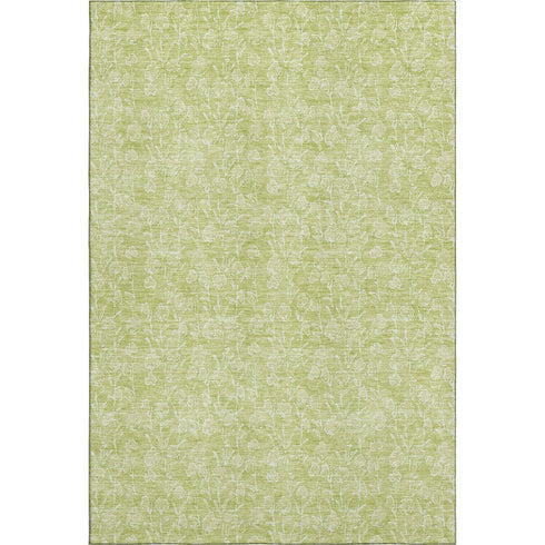 9' X 12' Artichoke Green And Ivory Floral Washable Area Rug With UV Protection