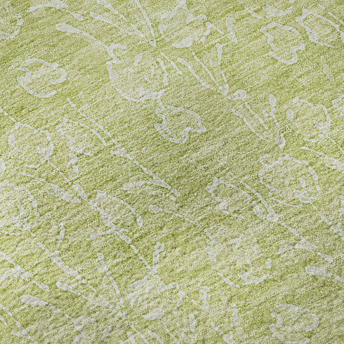9' X 12' Artichoke Green And Ivory Floral Washable Area Rug With UV Protection
