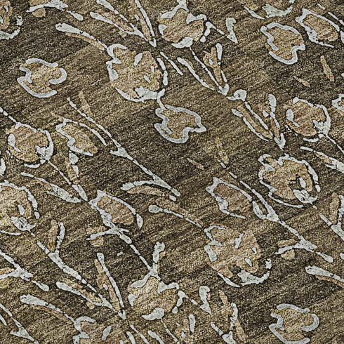 9' X 12' Brown And Ivory Floral Washable Area Rug With UV Protection