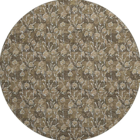 9' X 12' Brown And Ivory Floral Washable Area Rug With UV Protection