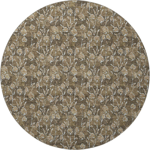 9' X 12' Brown And Ivory Floral Washable Area Rug With UV Protection