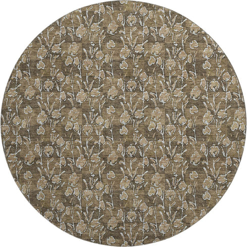 9' X 12' Brown And Ivory Floral Washable Area Rug With UV Protection