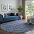 9' X 12' Navy Blue And Ivory Floral Washable Area Rug With UV Protection