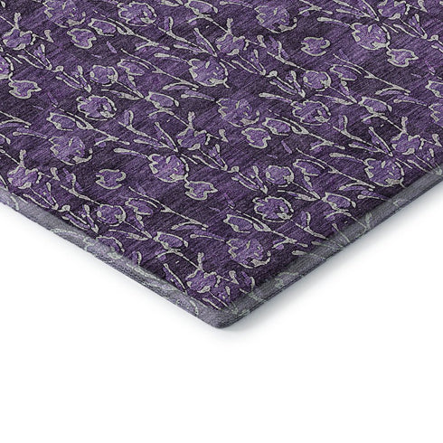 9' X 12' Purple And Ivory Floral Washable Area Rug With UV Protection