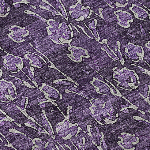 9' X 12' Purple And Ivory Floral Washable Area Rug With UV Protection
