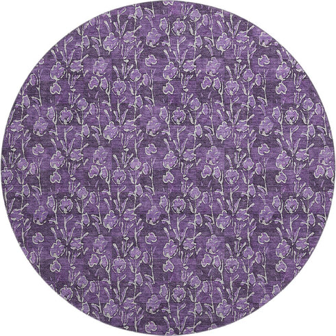 9' X 12' Purple And Ivory Floral Washable Area Rug With UV Protection