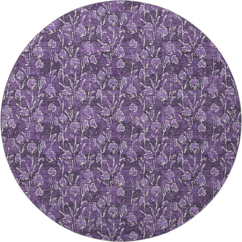 9' X 12' Purple And Ivory Floral Washable Area Rug With UV Protection