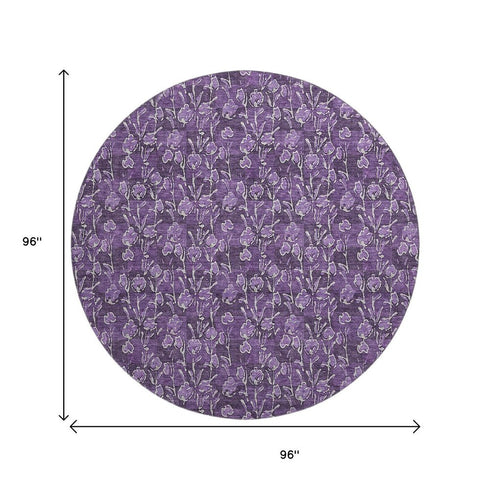 9' X 12' Purple And Ivory Floral Washable Area Rug With UV Protection