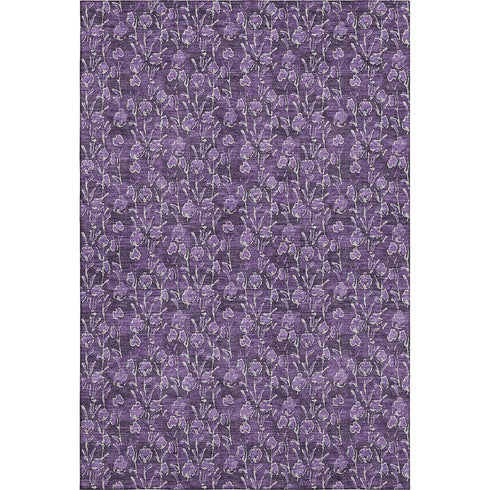 9' X 12' Purple And Ivory Floral Washable Area Rug With UV Protection