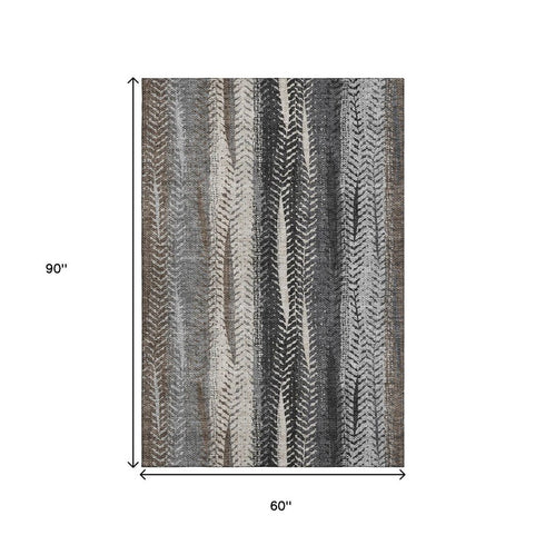 9' X 12' Brown Gray And Ivory Striped Washable Area Rug With UV Protection