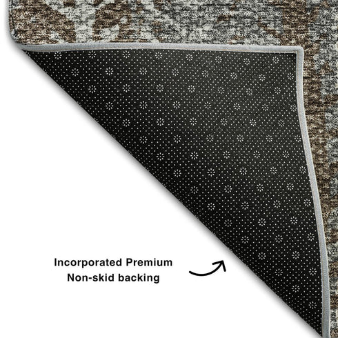 9' X 12' Brown Gray And Ivory Striped Washable Area Rug With UV Protection
