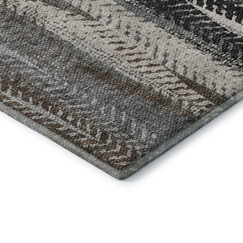 9' X 12' Brown Gray And Ivory Striped Washable Area Rug With UV Protection