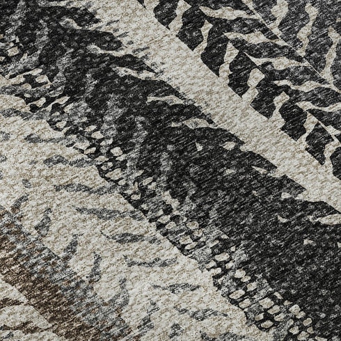 9' X 12' Brown Gray And Ivory Striped Washable Area Rug With UV Protection