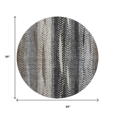 9' X 12' Brown Gray And Ivory Striped Washable Area Rug With UV Protection