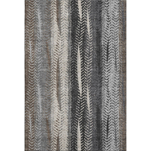 9' X 12' Brown Gray And Ivory Striped Washable Area Rug With UV Protection
