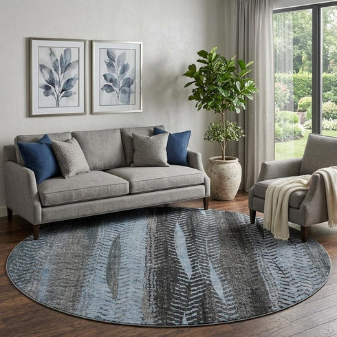 9' X 12' Blue And Gray Striped Washable Area Rug With UV Protection