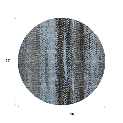 9' X 12' Blue And Gray Striped Washable Area Rug With UV Protection