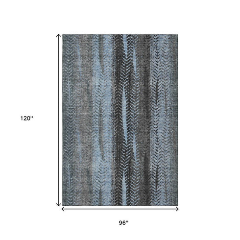 9' X 12' Blue And Gray Striped Washable Area Rug With UV Protection
