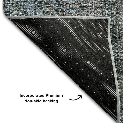 9' X 12' Blue And Gray Striped Washable Area Rug With UV Protection