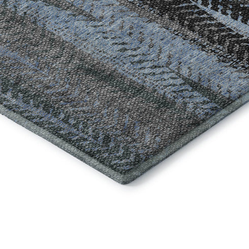 9' X 12' Blue And Gray Striped Washable Area Rug With UV Protection