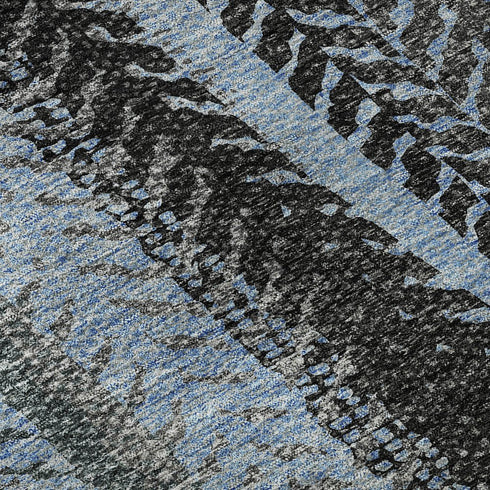 9' X 12' Blue And Gray Striped Washable Area Rug With UV Protection