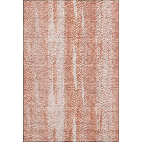 9' X 12' Coral And Ivory Striped Washable Area Rug With UV Protection