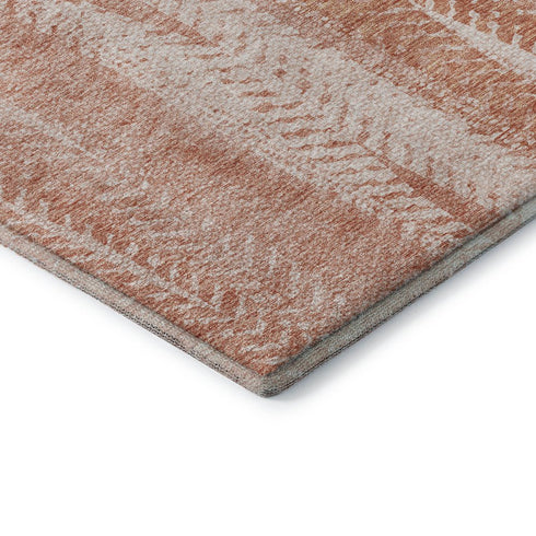 9' X 12' Coral And Ivory Striped Washable Area Rug With UV Protection