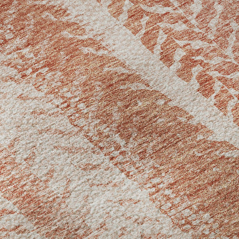 9' X 12' Coral And Ivory Striped Washable Area Rug With UV Protection