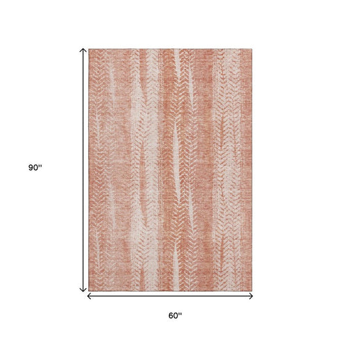 9' X 12' Coral And Ivory Striped Washable Area Rug With UV Protection